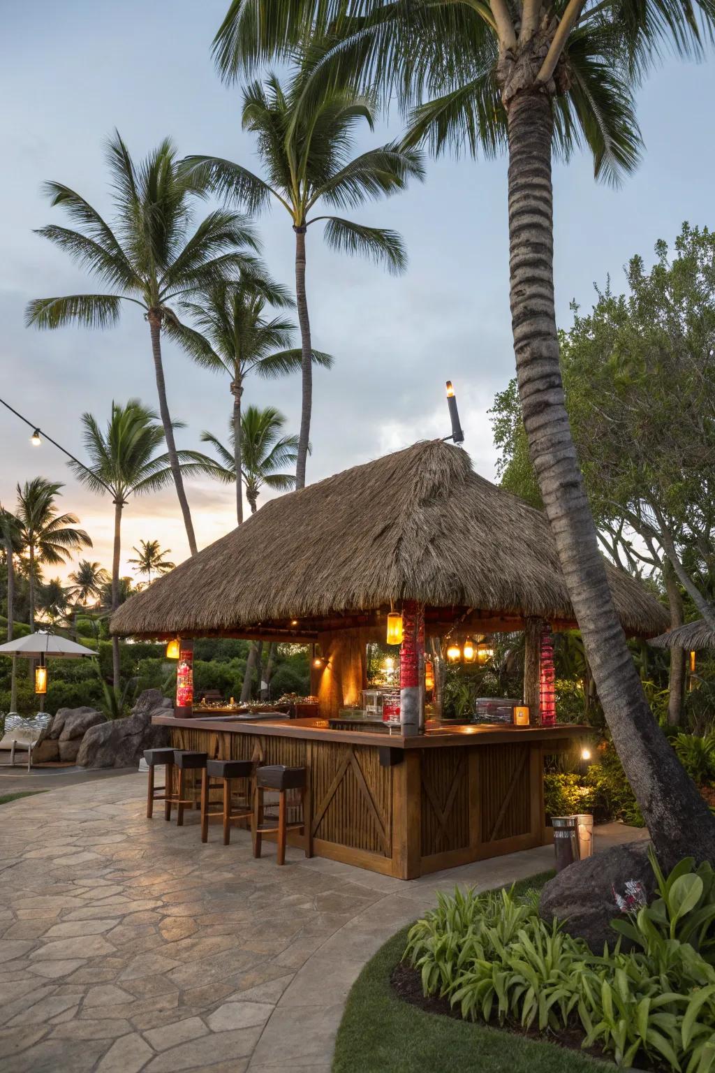 A thatched roof adds authenticity to your tiki bar.