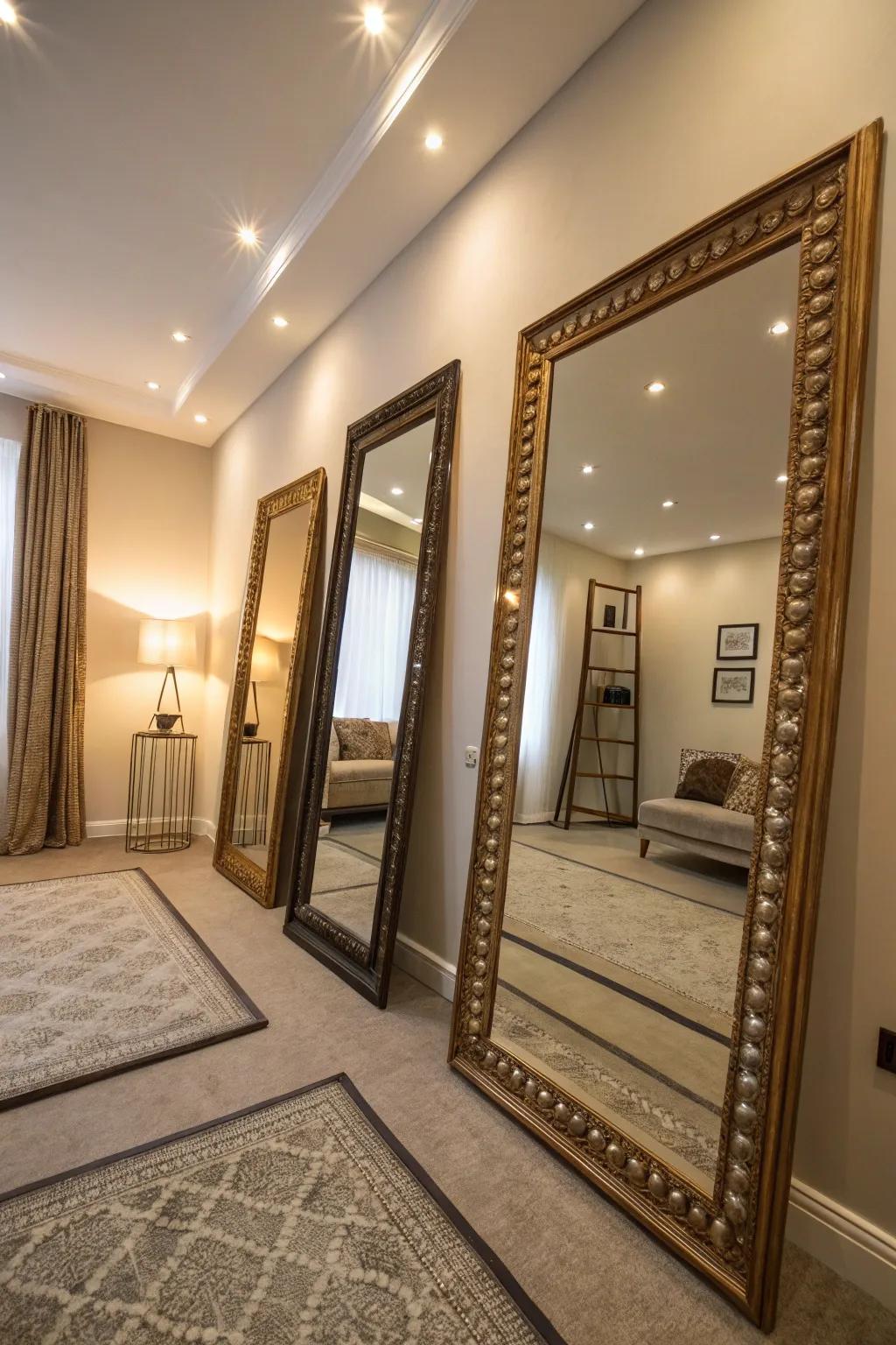 Mirrors cleverly positioned include depth and openness to this compact cigar space.