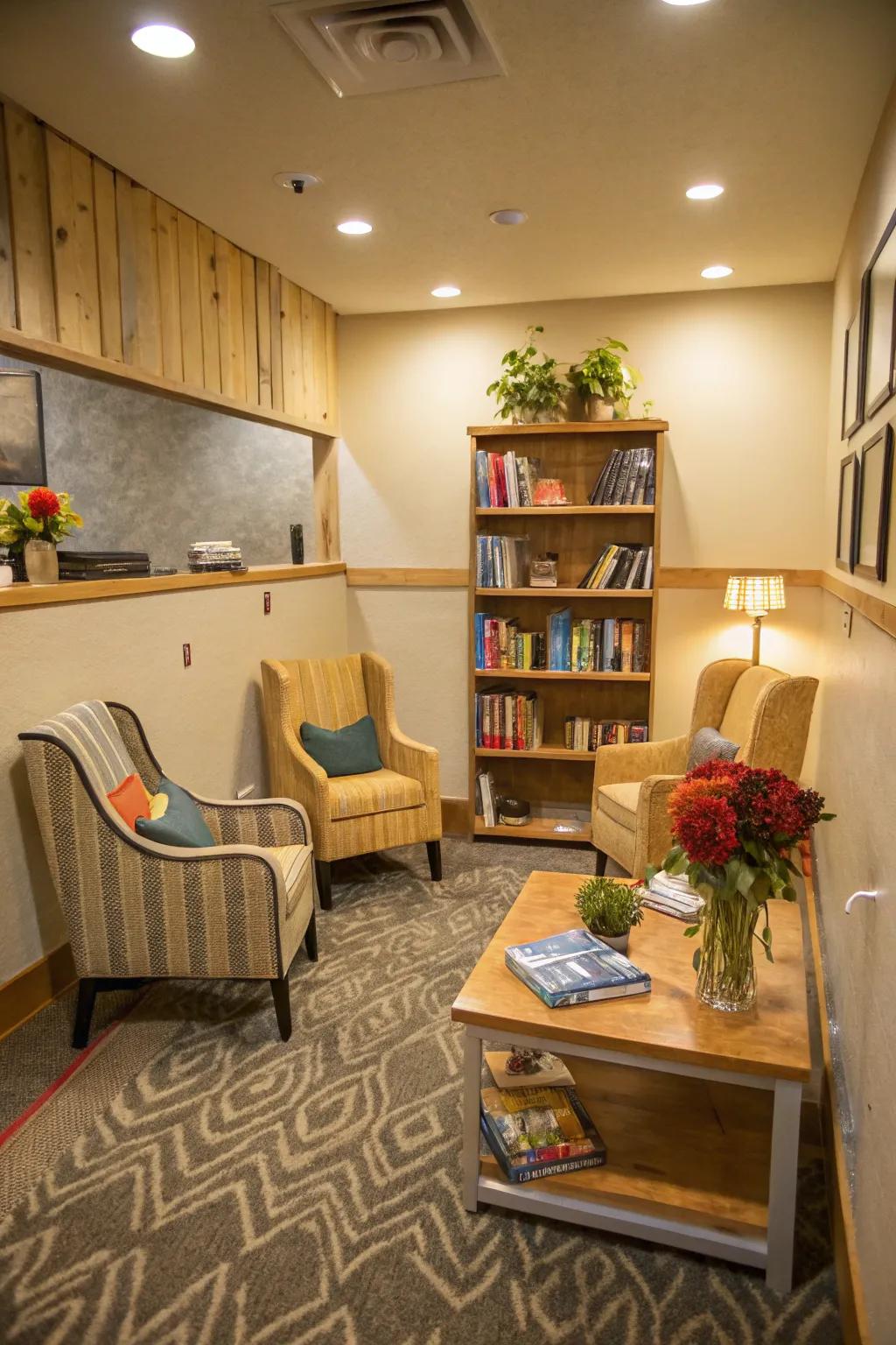 A social seating arrangement encourages connection in this private cigar space.