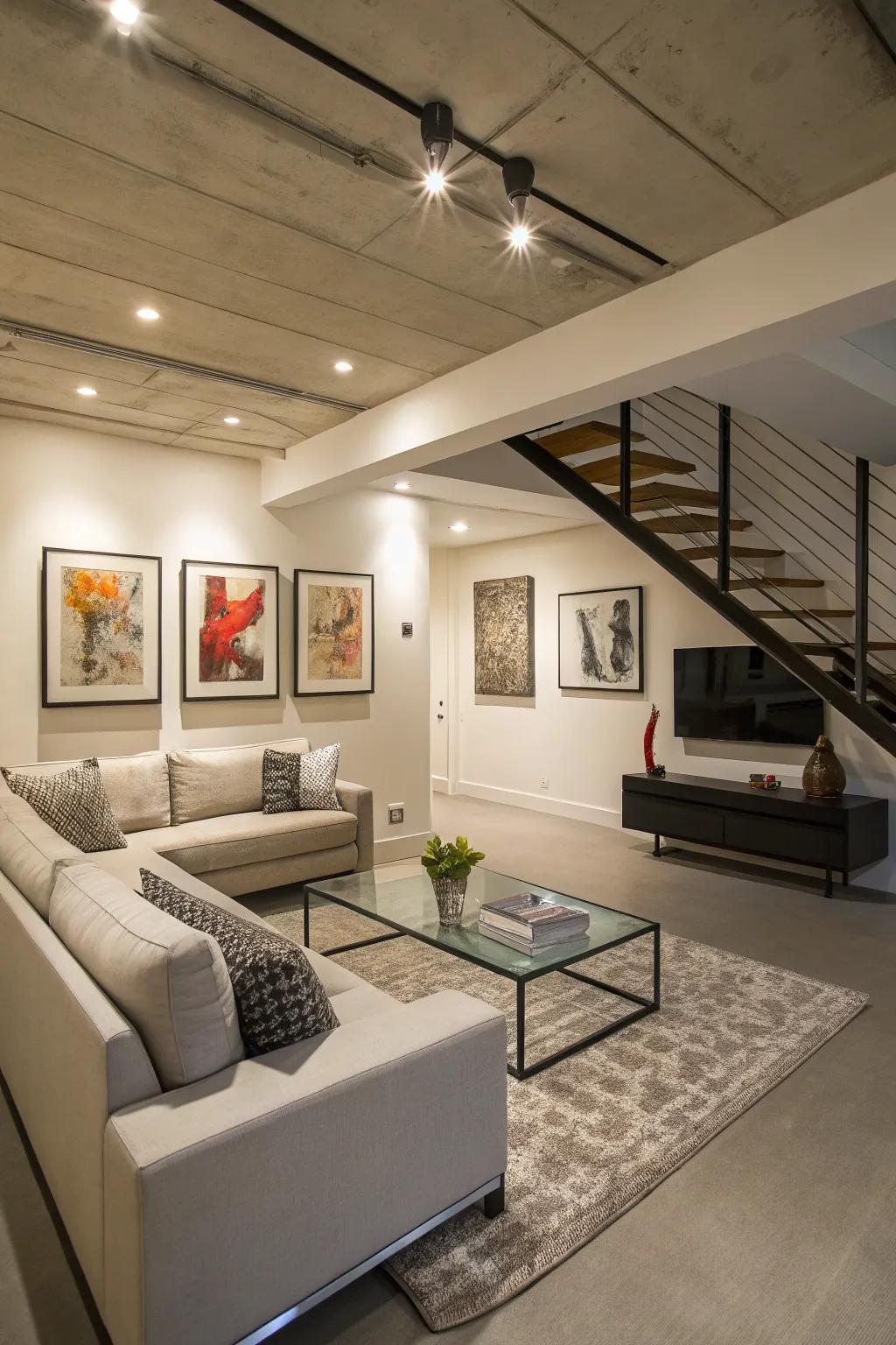 Minimalist design ensures a low-ceiling area feels spacious and breezy.