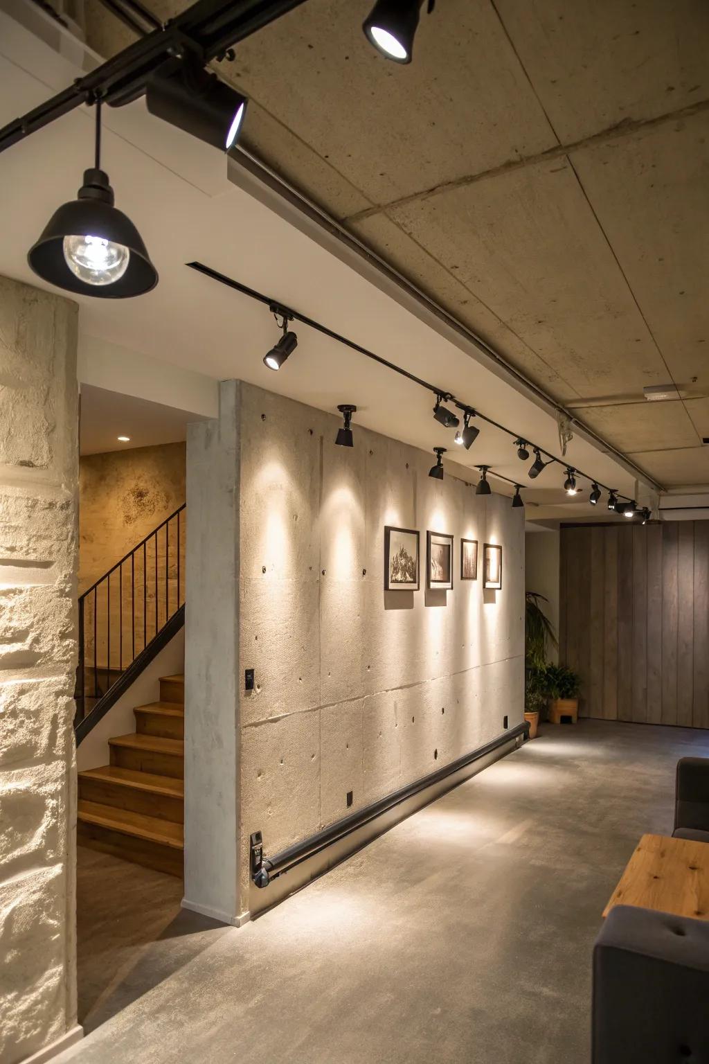 Low-hanging lighting ensures the ceiling retains an open sensation.