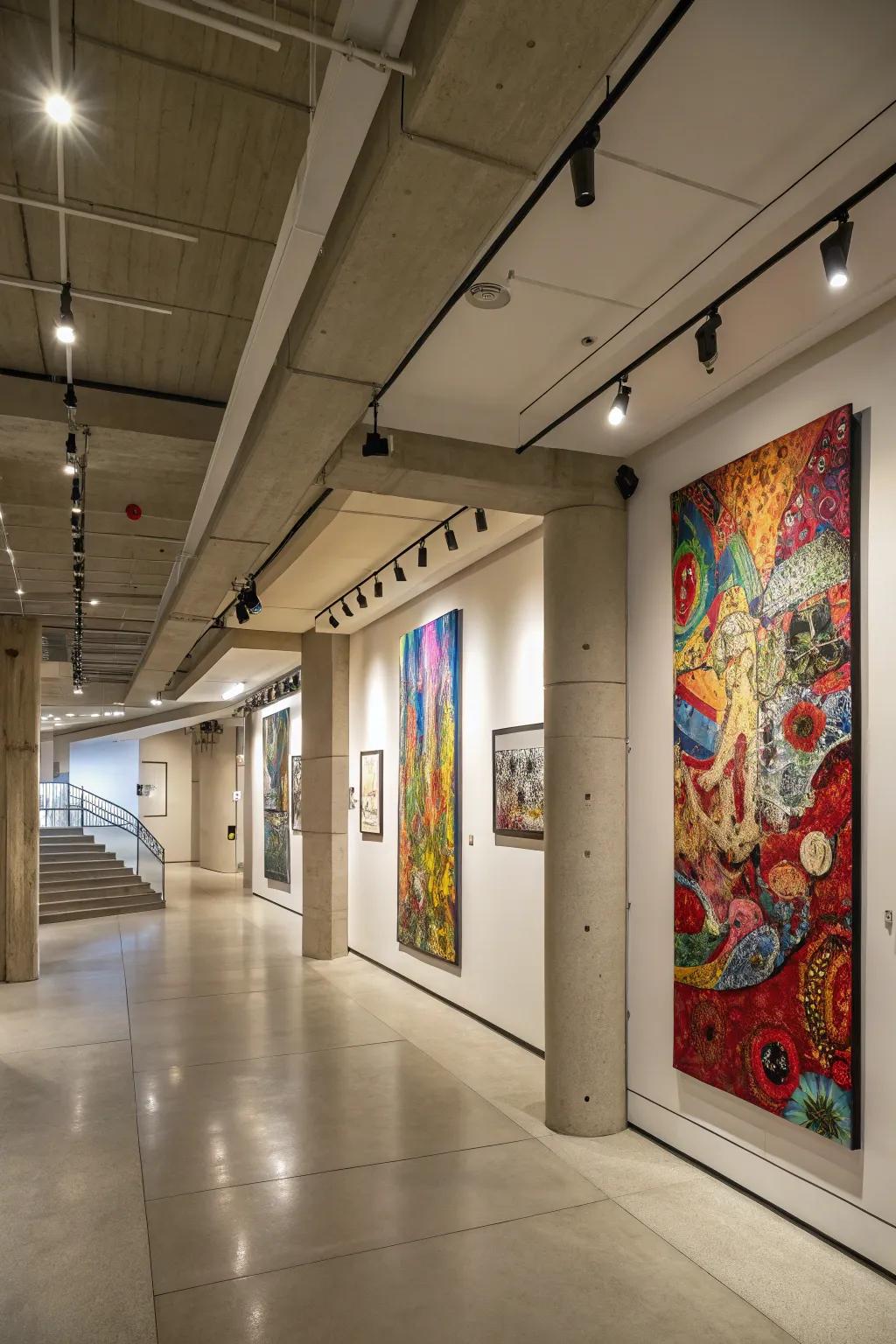 Art that's carefully chosen redirects focus from low ceilings.