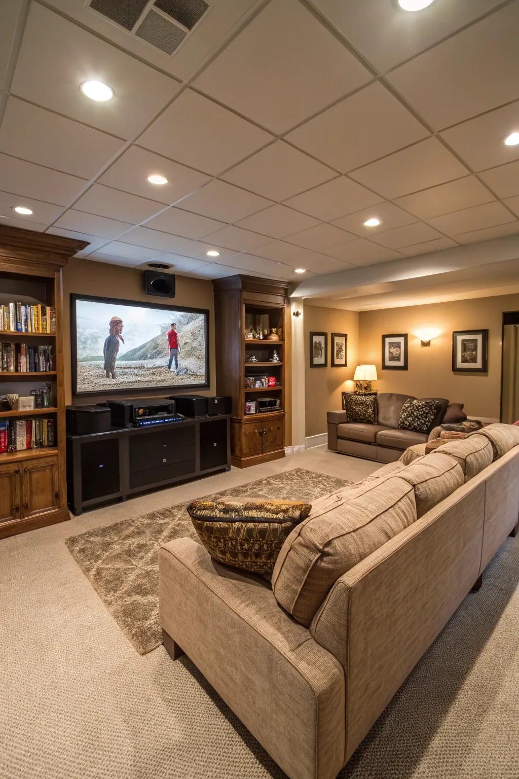 A multipurpose basement setup that takes full advantage of the usable area.