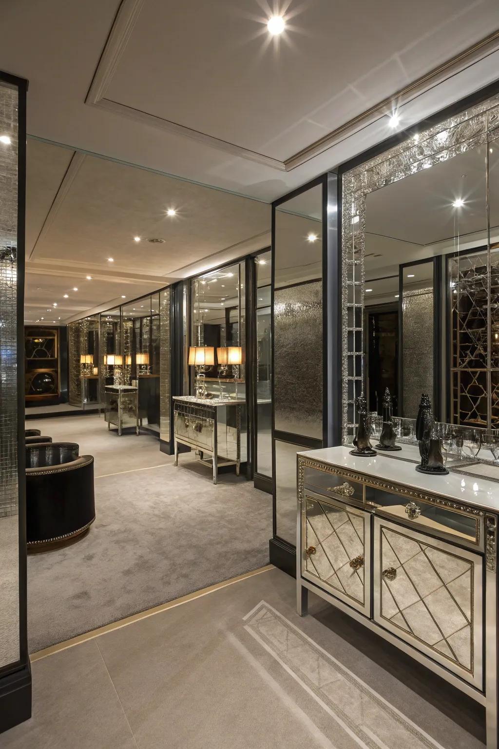 Furniture that's mirrored augments the sensation of space and light.