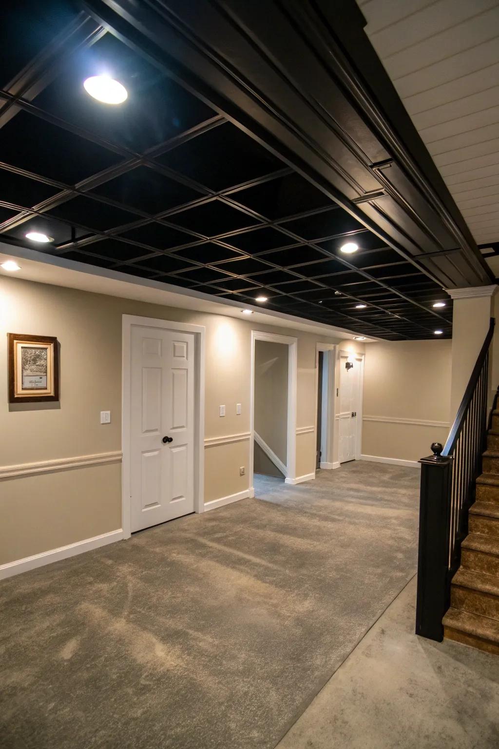 A black ceiling provides enhanced depth and sophistication.