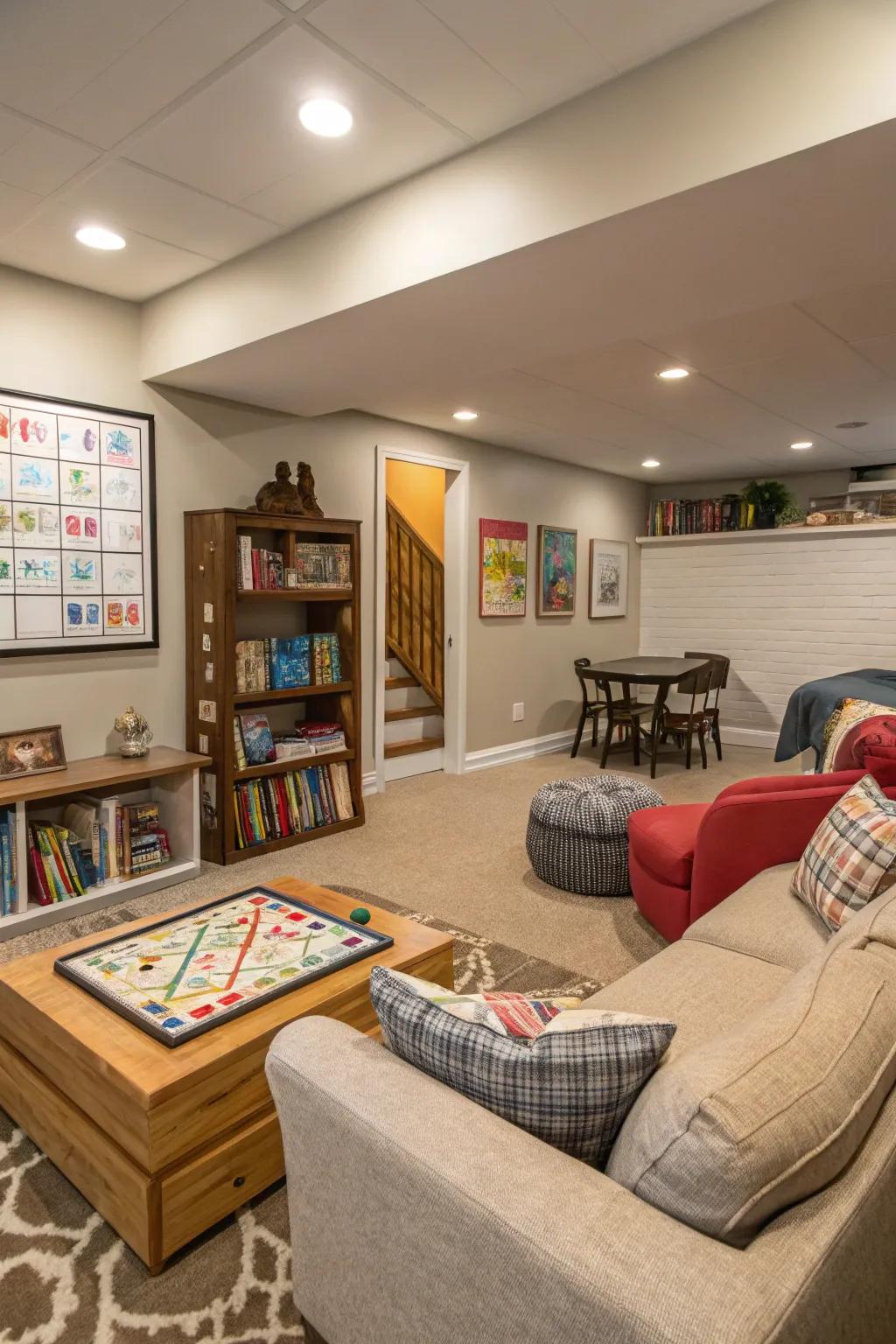 Turn your basement into a lively family game room for endless fun.