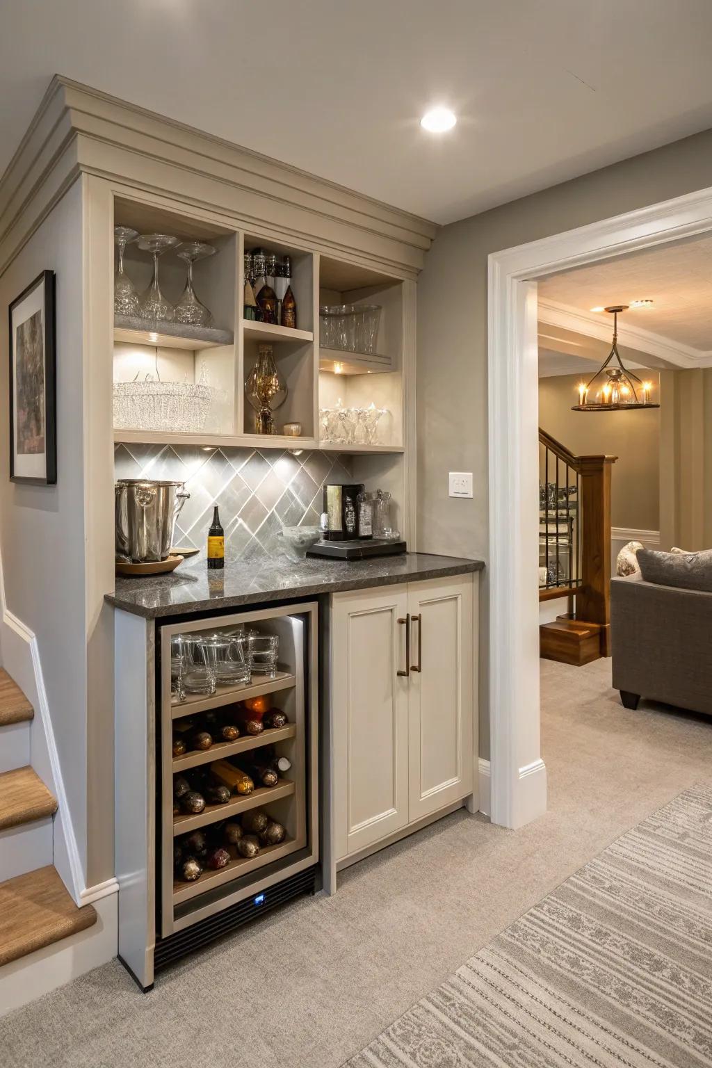 A chic mini bar can elevate your basement into the perfect entertaining space.