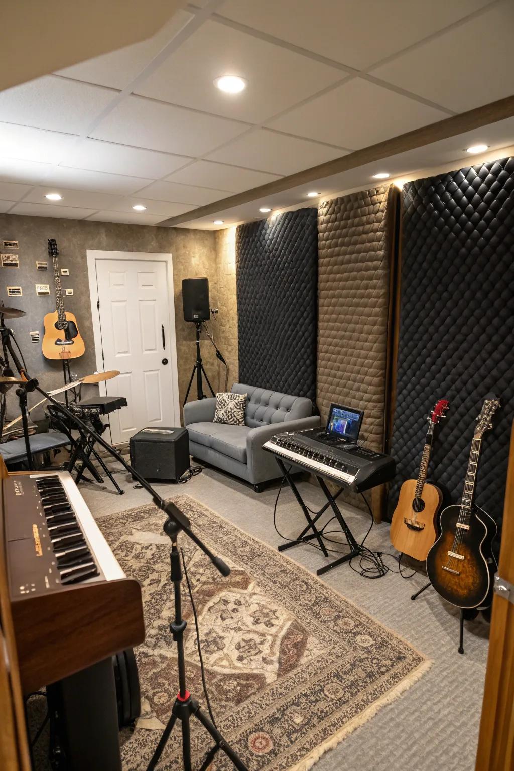 A dedicated music studio can nurture your musical talents in the basement.