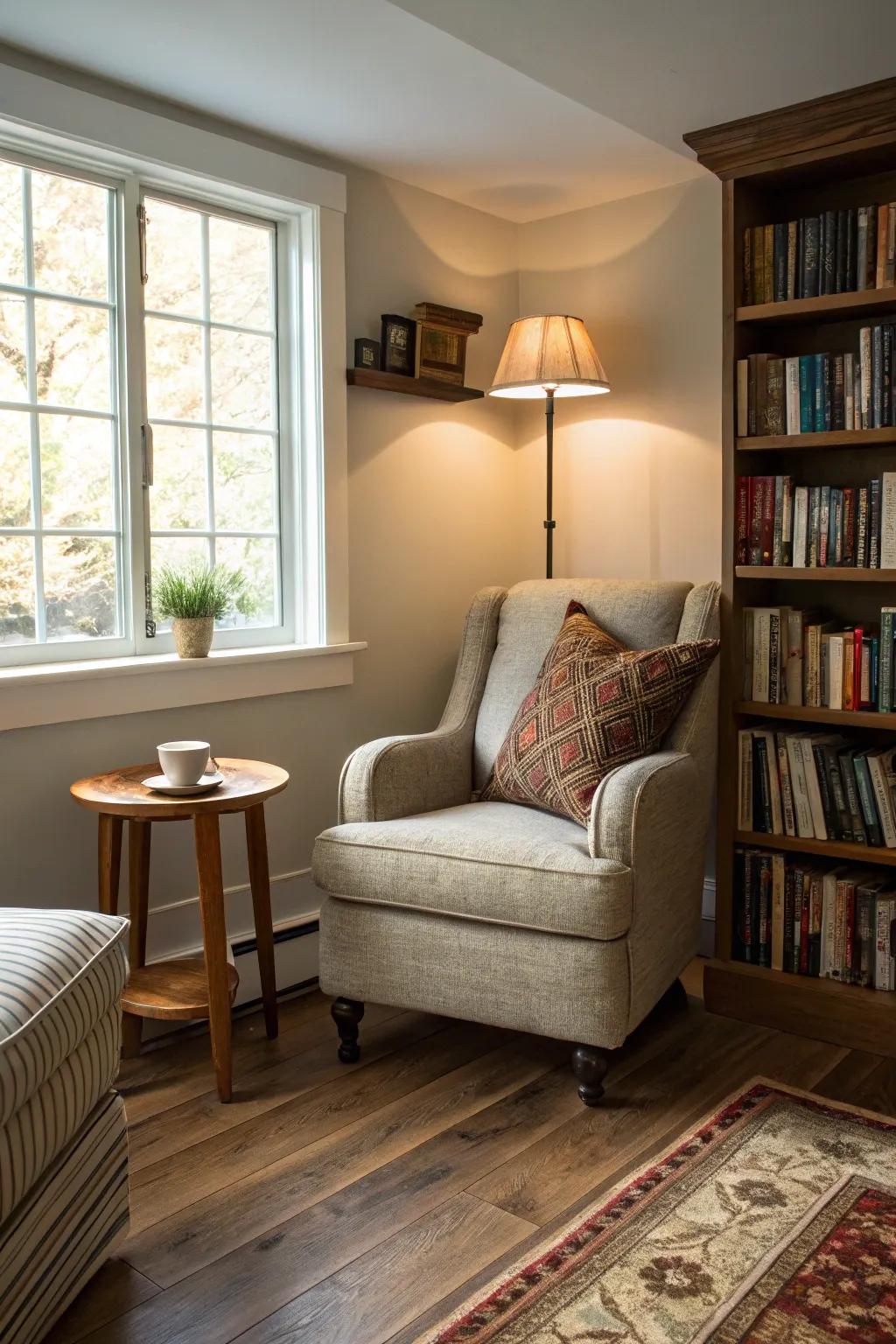 A cozy reading nook in your walkout basement can be your private retreat.