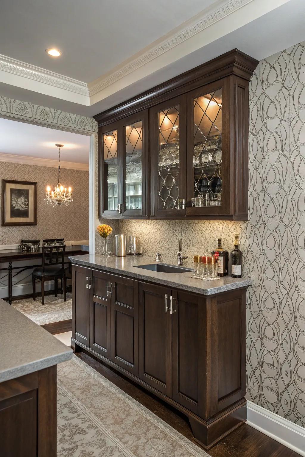 Enhance ambiance with subtle wallpaper.