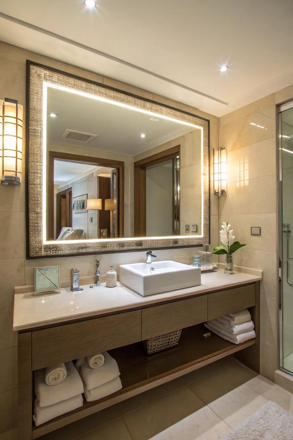 Atmospheric mirrors enhance light and space in your bathroom.
