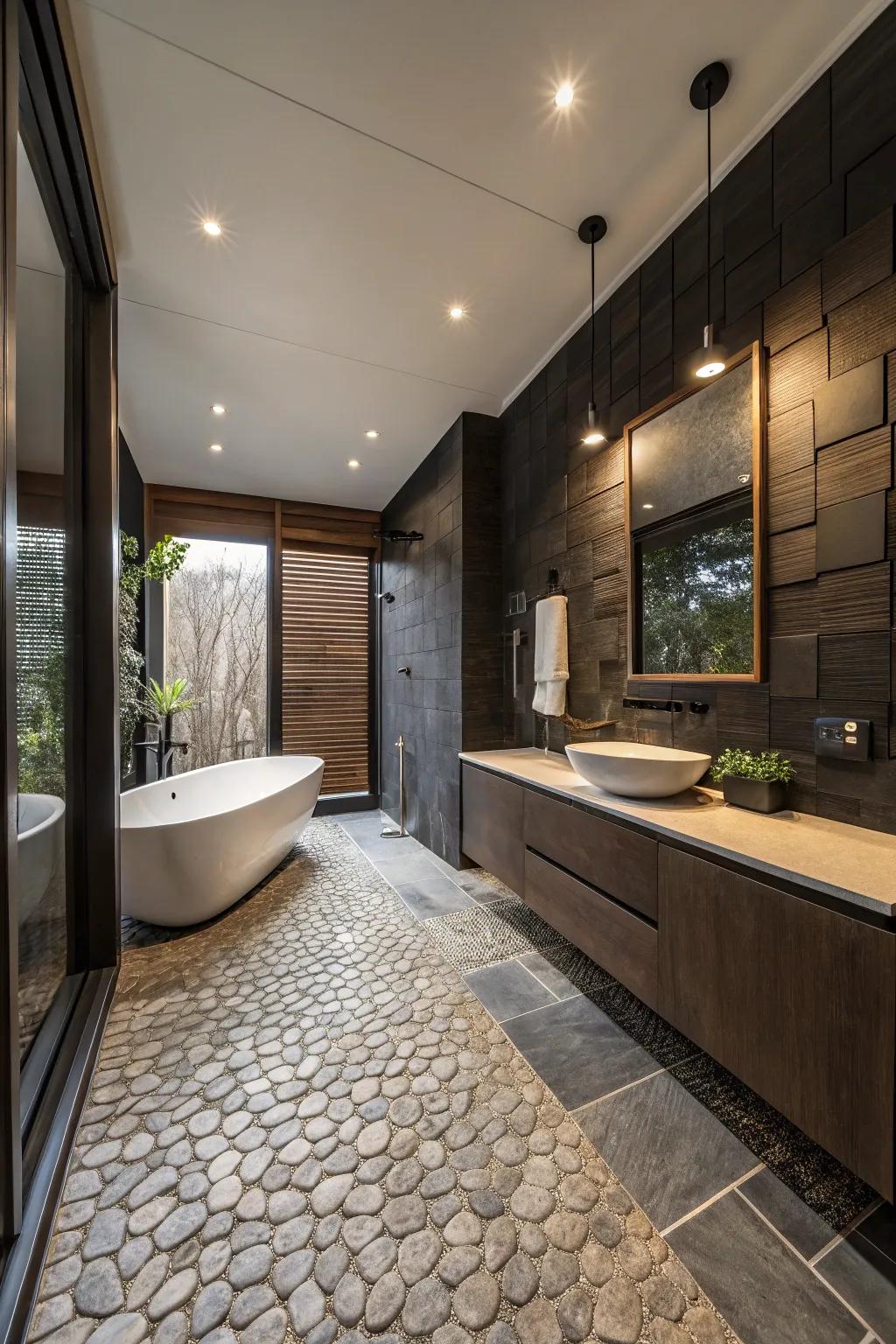 Textured floor covering adds dimension and interest underfoot.