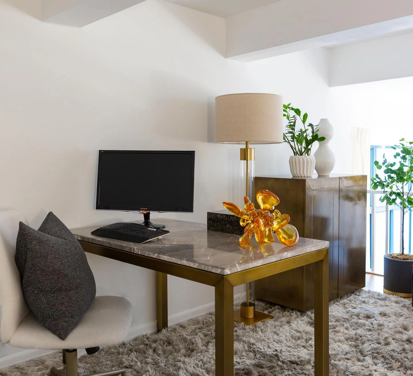 10. Glam Loft Office with Marble and Brass Accents (Loft Office Ideas)