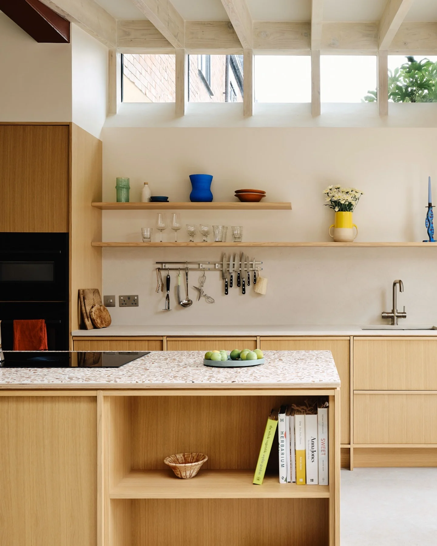 3. Light Oak Minimalism with Open Shelving (Small Space Kitchen Ideas)