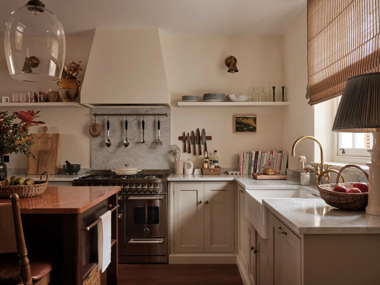 5. Cream Cabinetry with Marble and Brass Accents (Small Space Kitchen Ideas)