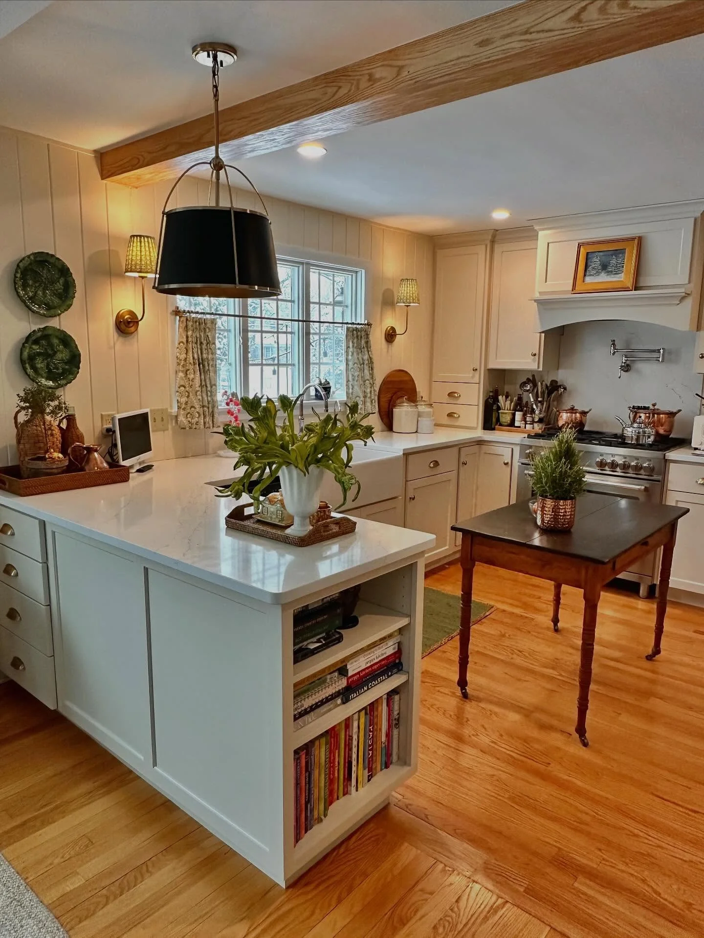 15. Cream Panel Cabinets with Butcher Block Accents (Small Space Kitchen Ideas)