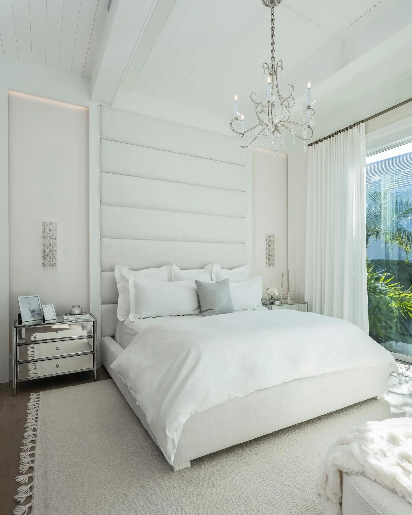 12. Contemporary White Bedroom with Upholstered Panel Headboard (All White Bedroom Ideas)