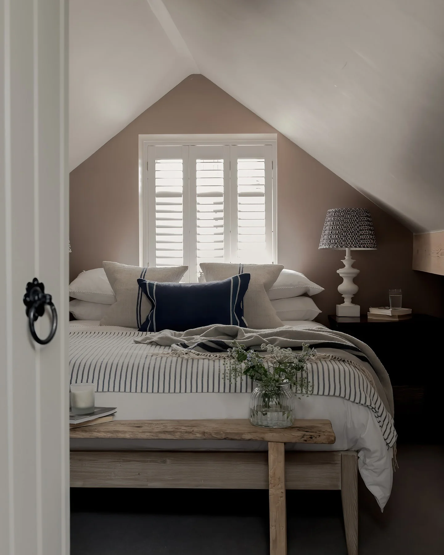 13. Taupe & Navy Attic Cottage Bedroom (Cottage Bedroom Ideas)