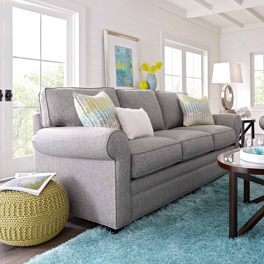 7. Light Gray Sofa with Fresh Green and Aqua Accents (Gray Furniture Living Room Ideas)