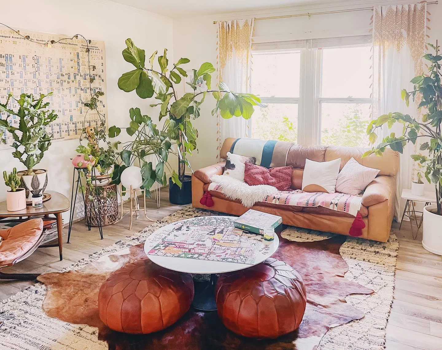 3. Eclectic Jungle Corner with Blush and Cognac Layers (Jungle Living Room Ideas)