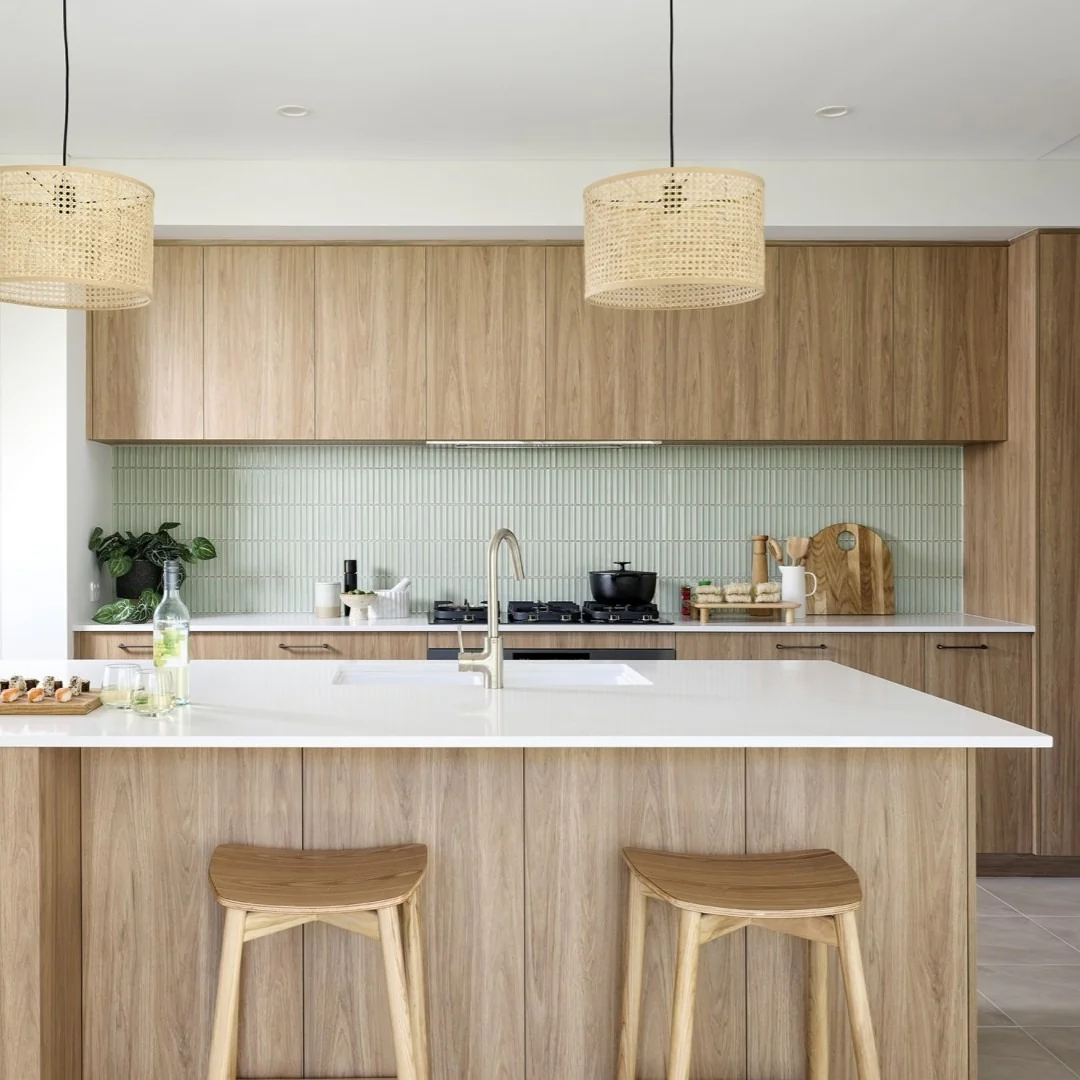 10. Blonde Wood Kitchen with Ribbed Green Tile Backsplash (Japanese Style Kitchen Ideas)