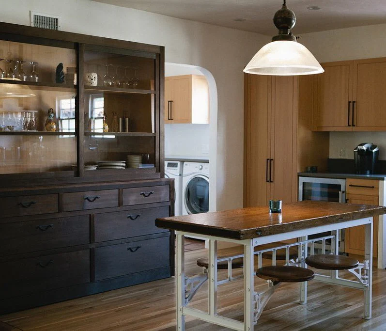 11. Dark Walnut and Cream Kitchen with Vintage-Inspired Island (Japanese Style Kitchen Ideas)