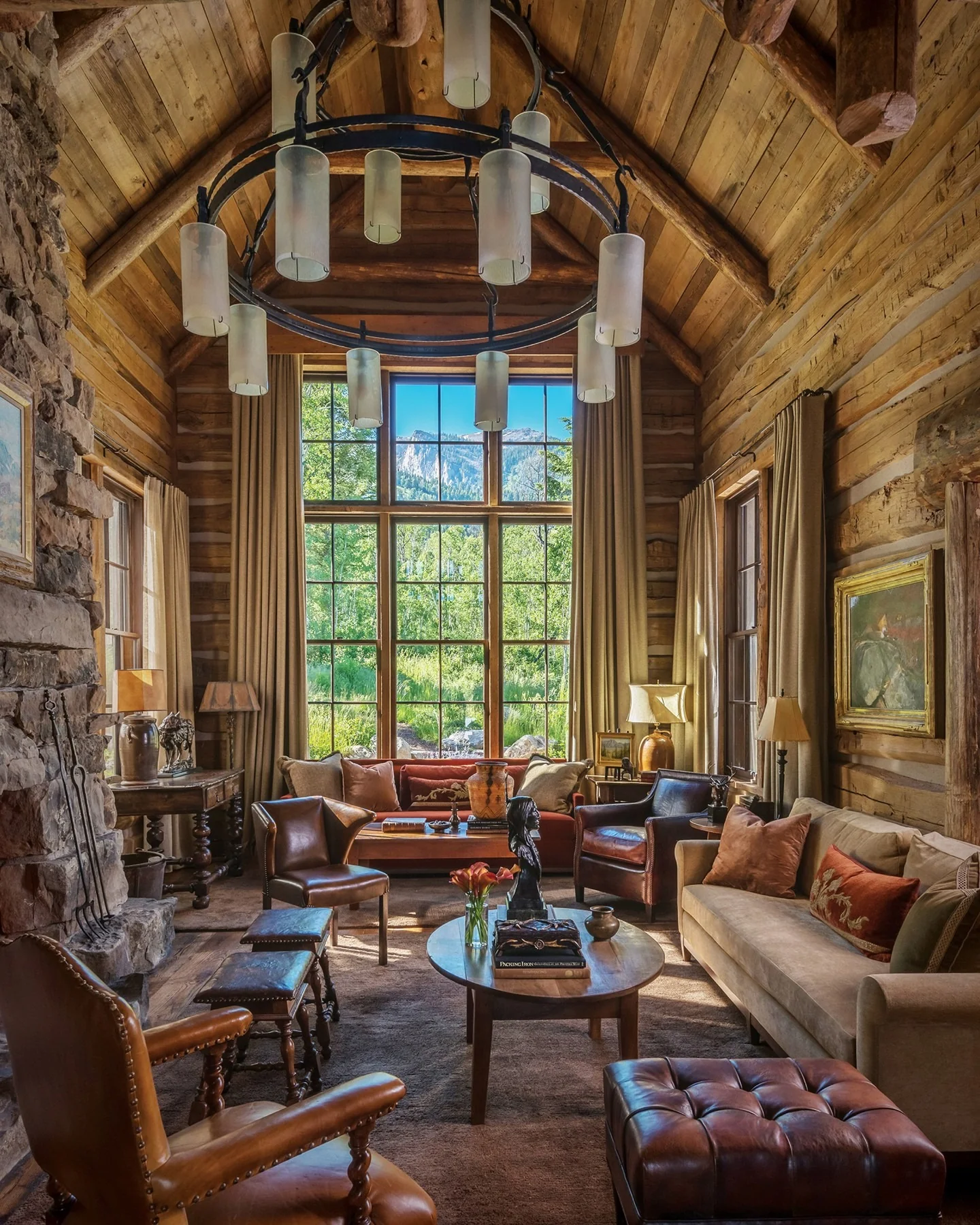 2. Mountain Cabin Elegance in Honey Wood and Saddle Brown (Rustic Living Room Furniture Ideas)