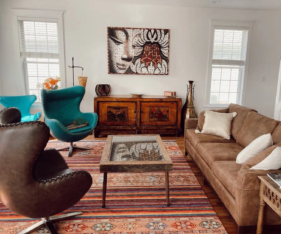 6. Eclectic Rustic Living in Clay, Teal, and Warm Wood (Rustic Living Room Furniture Ideas)