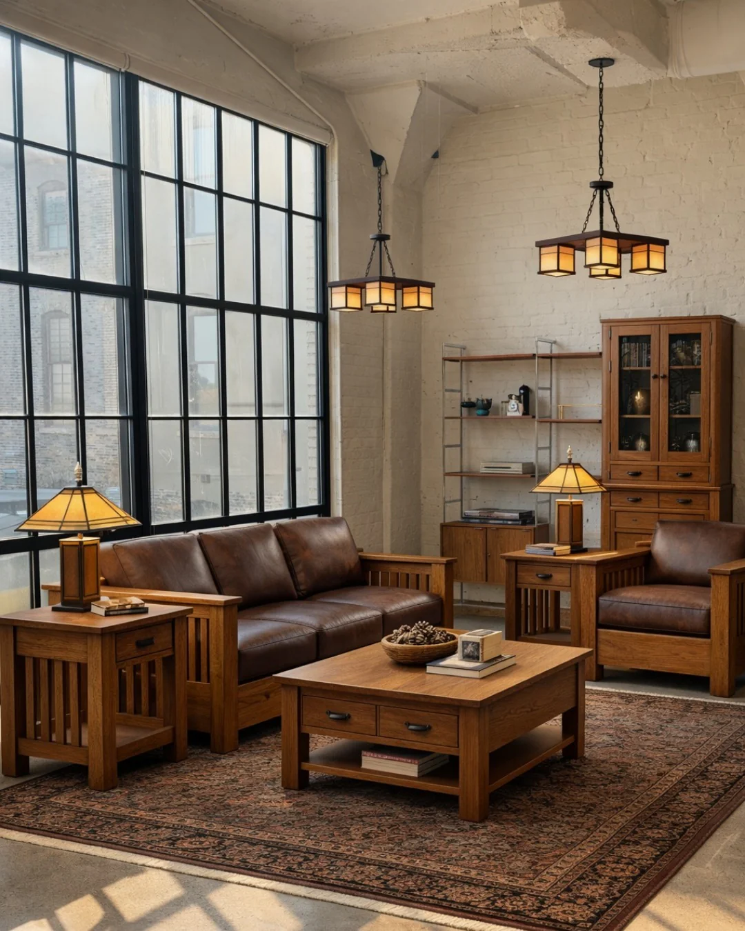 3. Craftsman Loft Style in Oak and Espresso (Rustic Living Room Furniture Ideas)