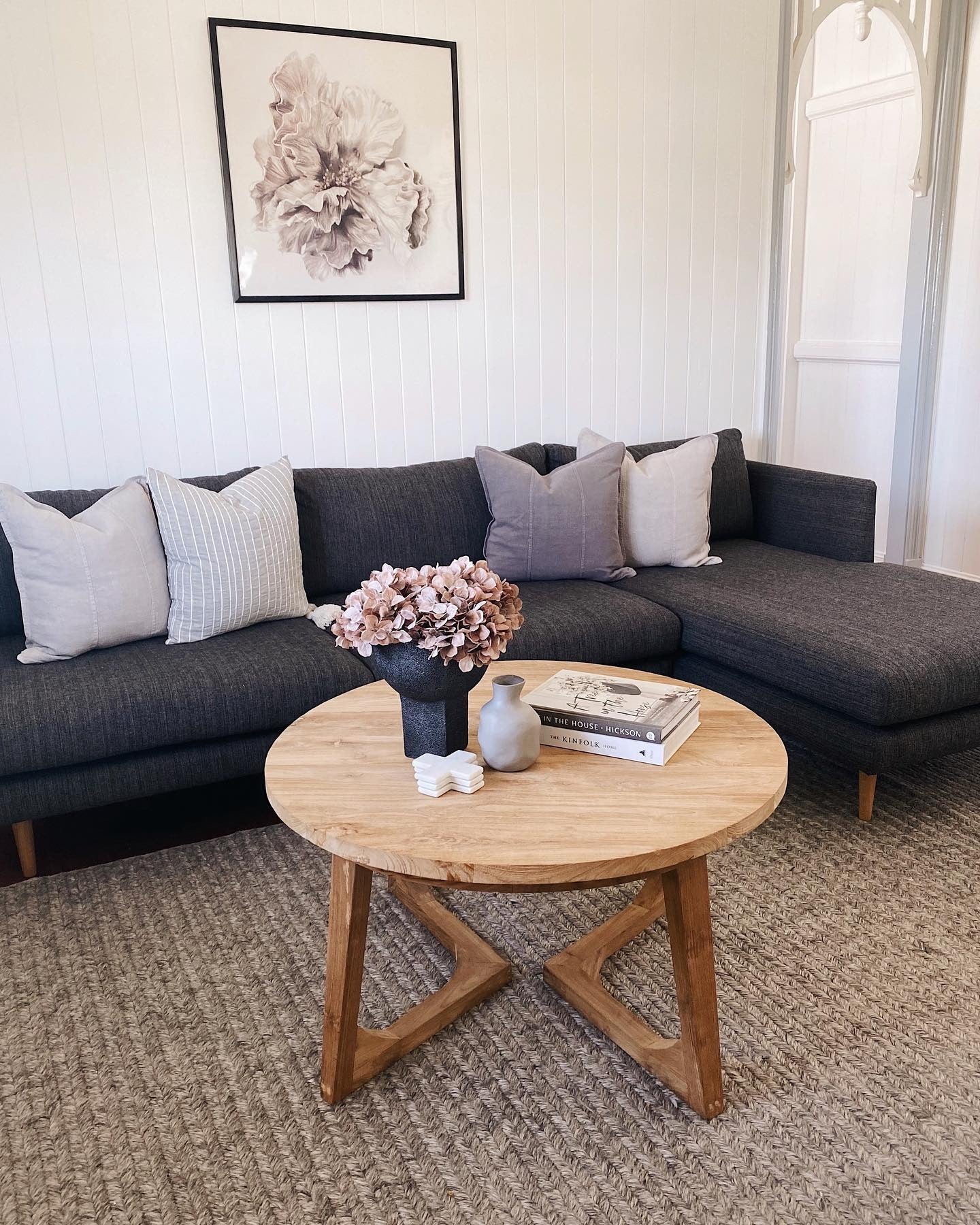 11. Soft Rustic Minimalism in Charcoal and Natural Oak (Rustic Living Room Furniture Ideas)