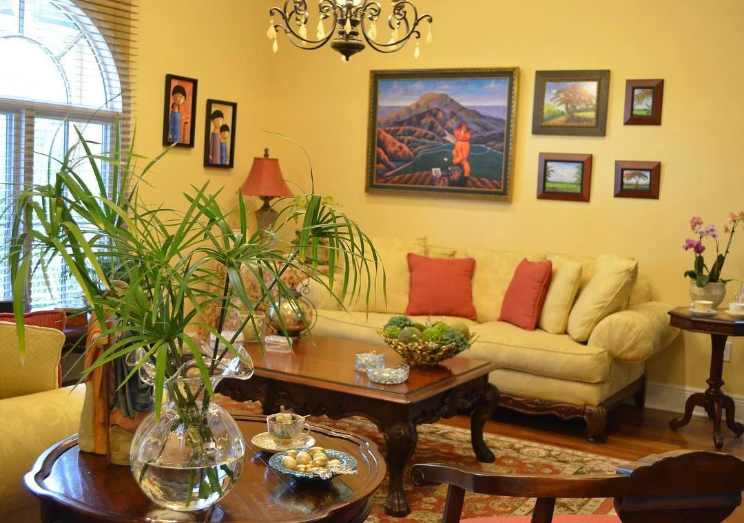 9. Cheerful Yellow Living Room with Traditional Furniture (Yellow Walls Living Room Ideas)