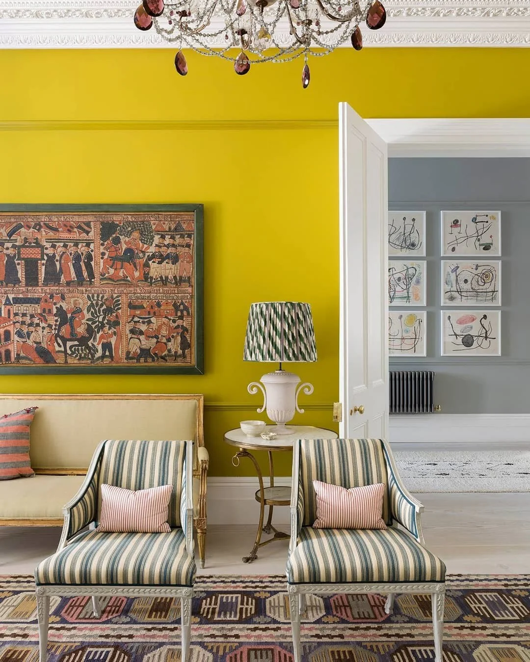 11. Chartreuse Yellow Living Room with Classic Seating (Yellow Walls Living Room Ideas)
