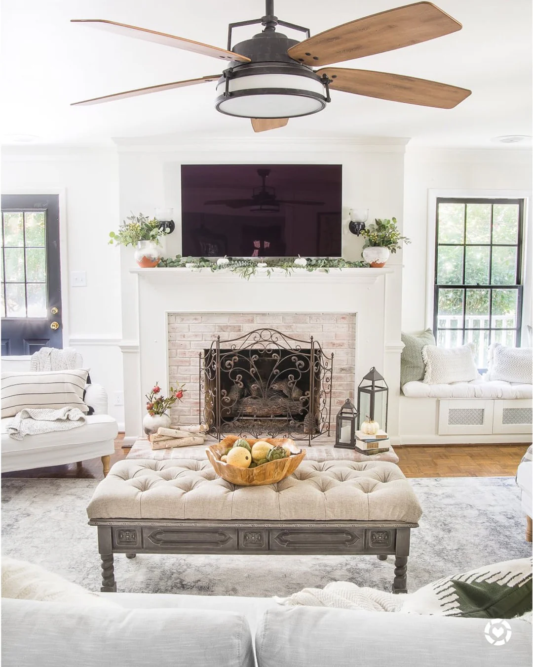 5. Light and Airy Fall Living Room in White and Sage (Fall Living Room Decorating Ideas)