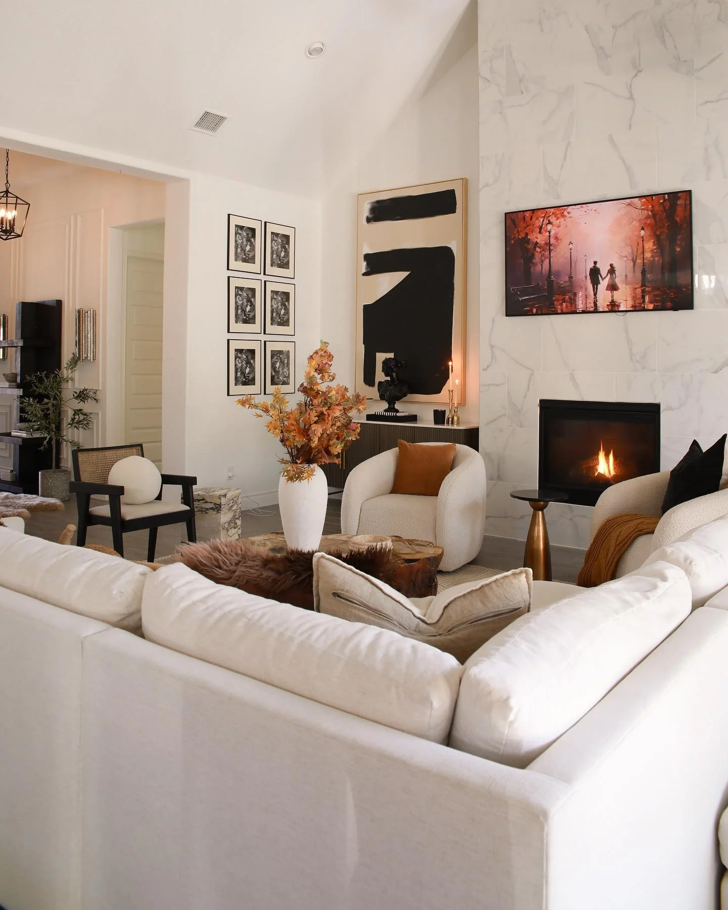 9. Modern Fall Living Room in Cream, Black, and Copper (Fall Living Room Decorating Ideas)