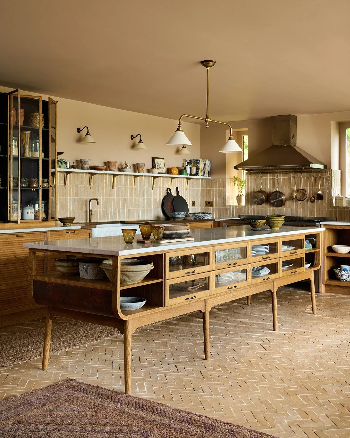 4. European Farmhouse Kitchen with Natural Wood Island and Tiled Floors (European Kitchen Ideas)