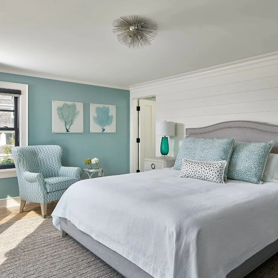 8. Refined Coastal Bedroom in Soft Blue and Natural Wood (Beach Style Bedroom Ideas)
