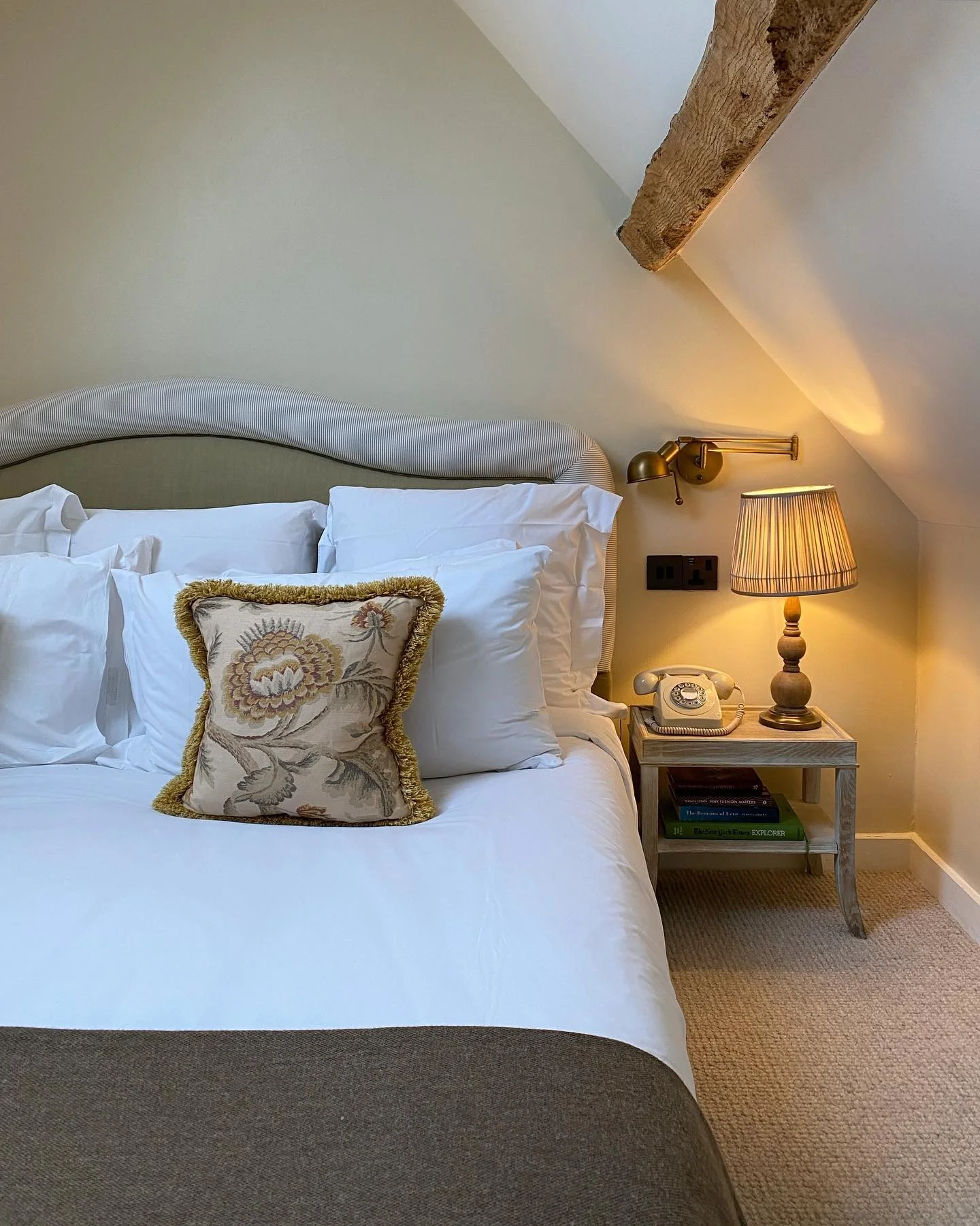 3. Cosy Attic Bedroom with Soft Greige and Warm Brass (Country Style Bedroom Ideas)