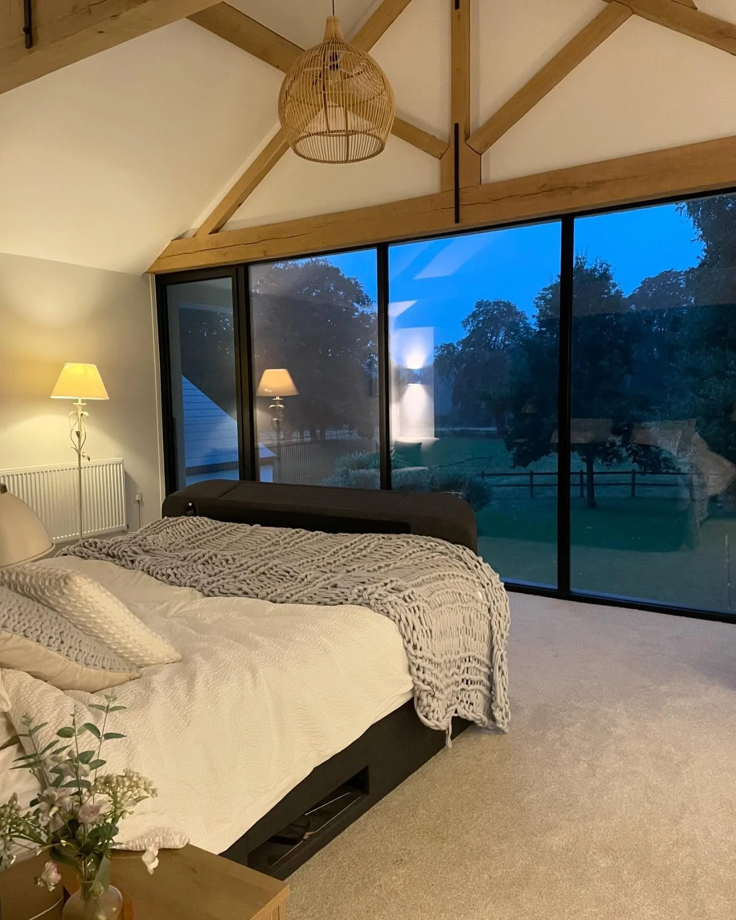 6. Modern Country Bedroom with Exposed Trusses and Twilight Blues (Country Style Bedroom Ideas)