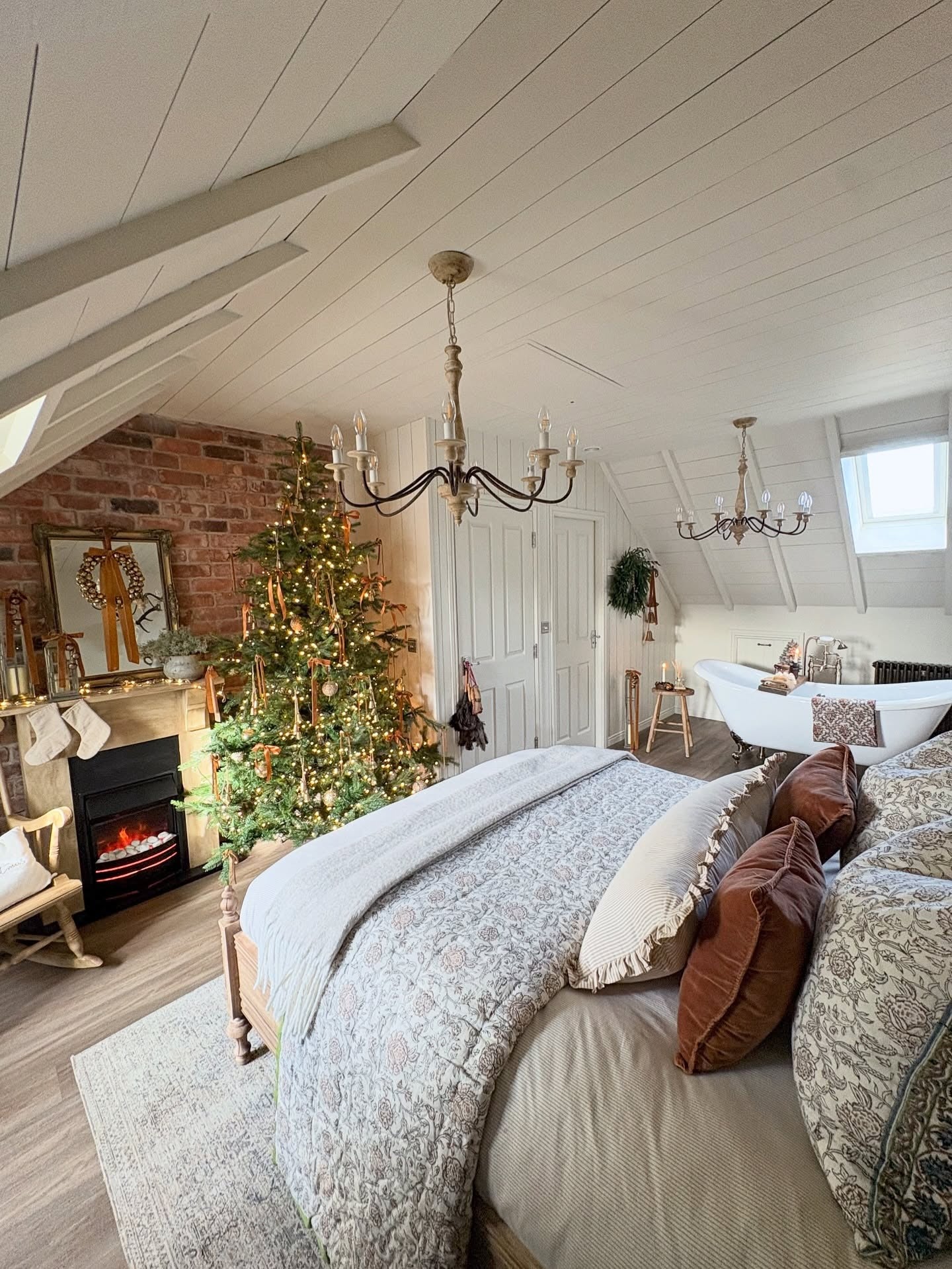 10. Festive Farmhouse Bedroom in Cream, Walnut, and Soft Brick (Country Style Bedroom Ideas)