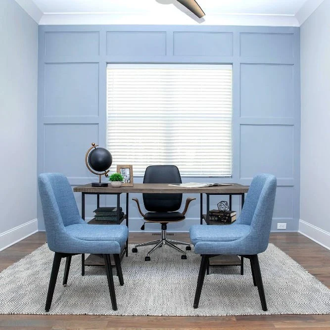 6. Modern Light Blue Board-and-Batten Office with Clean Lines (Light Blue Office Ideas)