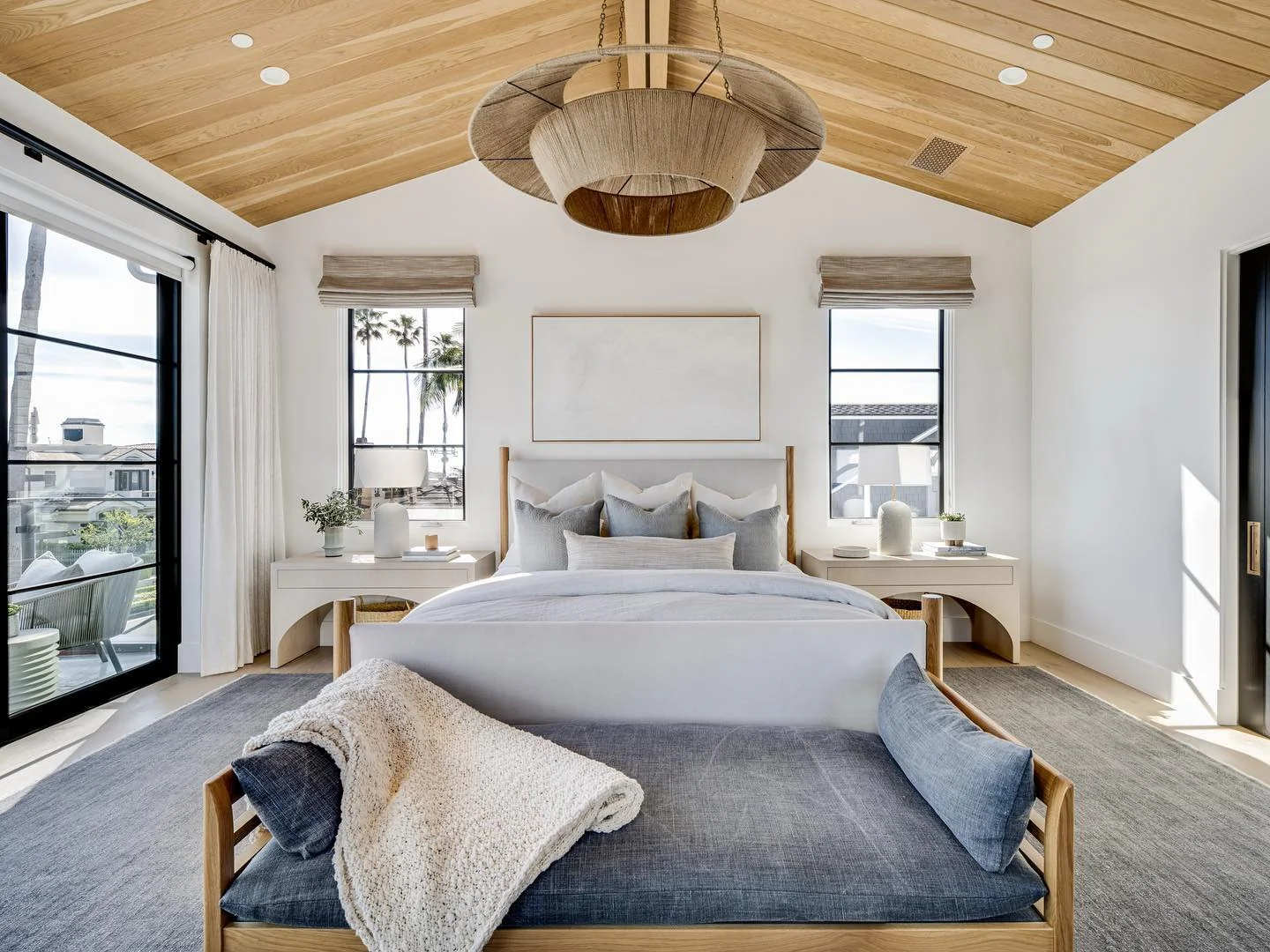 3. Airy Coastal Minimalism in Sand and Mist Blue (Ocean Bedroom Ideas)