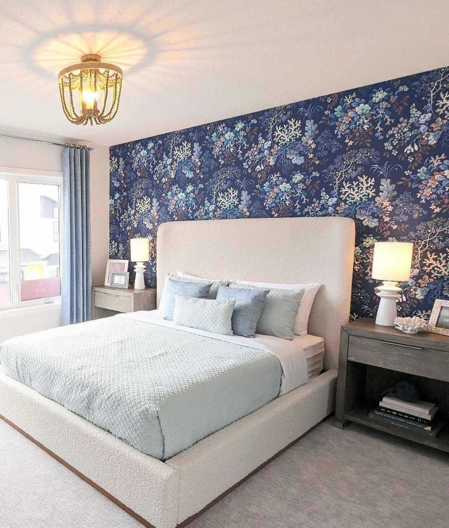 2. Moody Ocean Florals in Navy and Powder Blue (Ocean Bedroom Ideas)