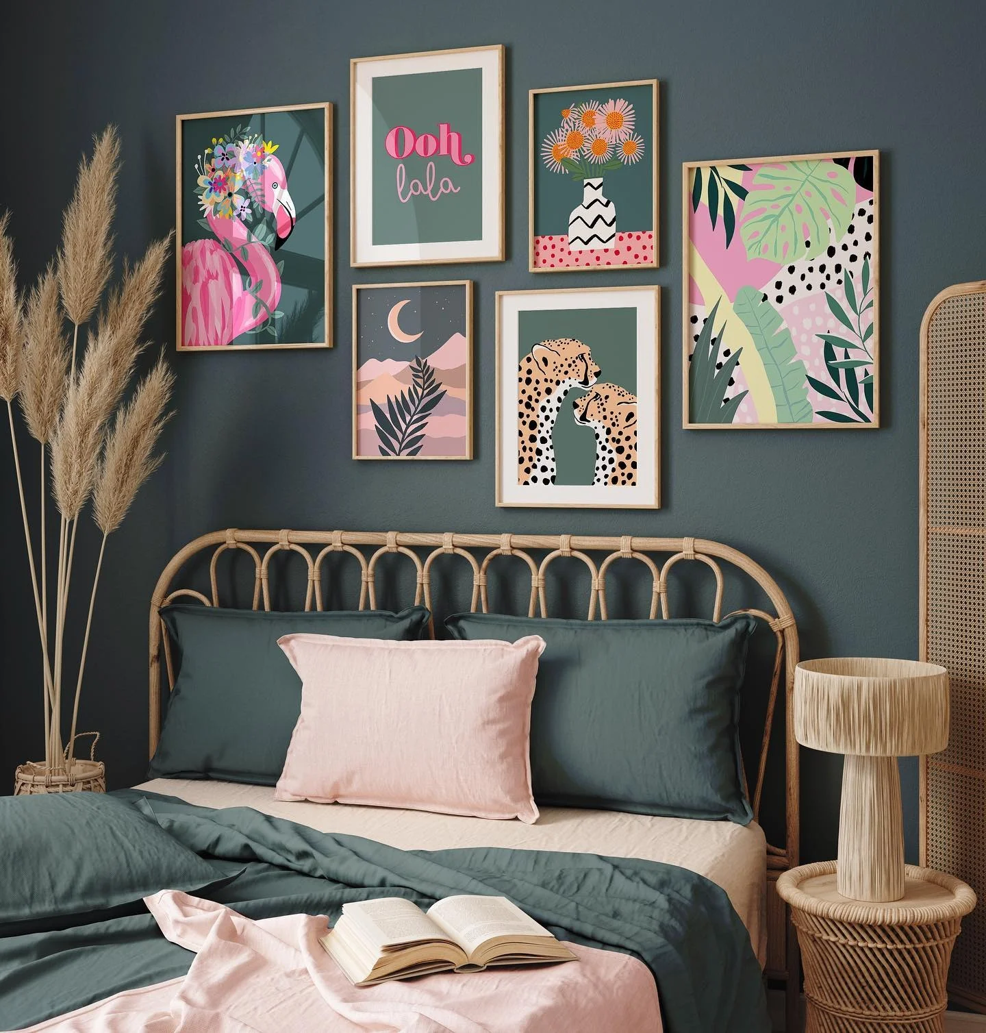 5. Gallery Wall Pink and Green Bedroom Style (Pink and Green Bedroom Ideas)