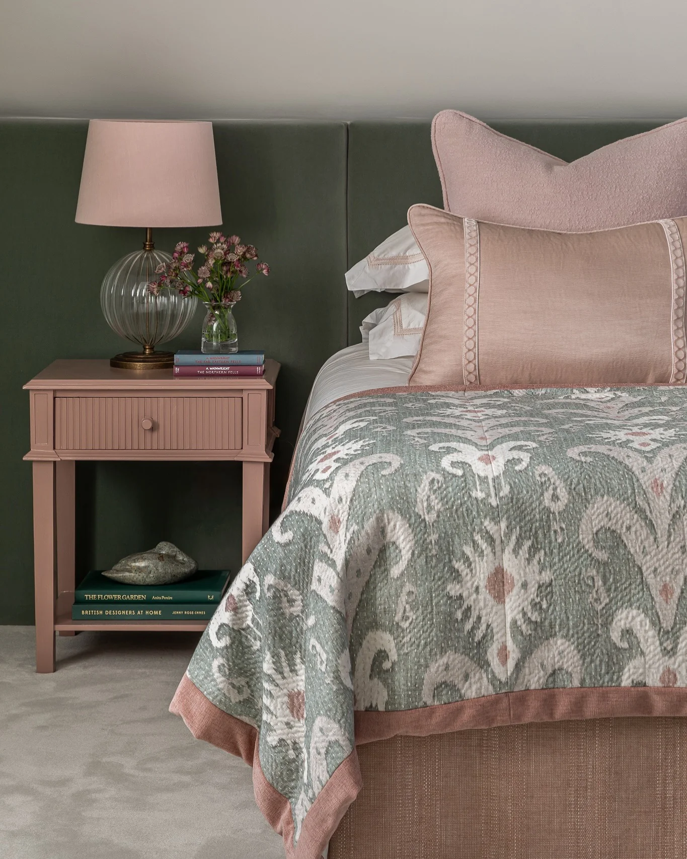 10. Refined Pink and Green Upholstered Bedroom (Pink and Green Bedroom Ideas)