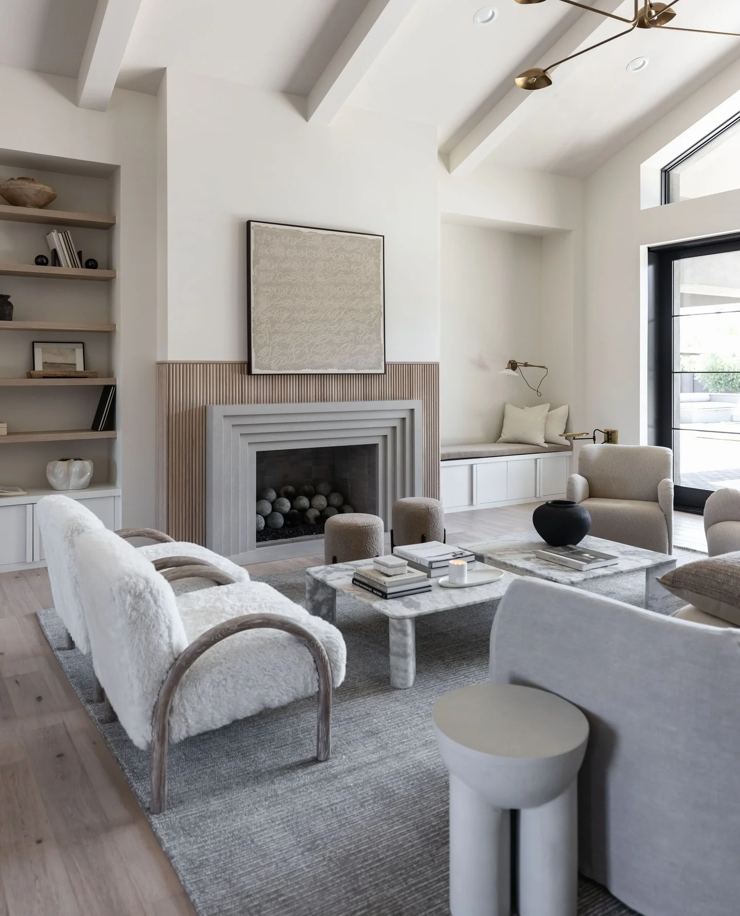 2. Sculpted Minimalist Lounge in Cloud White + Stone Gray (Luxury Living Room Ideas)