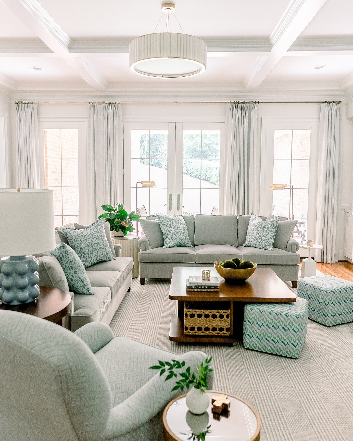 4. Fresh Traditional Living Room in Seafoam + Crisp White (Luxury Living Room Ideas)