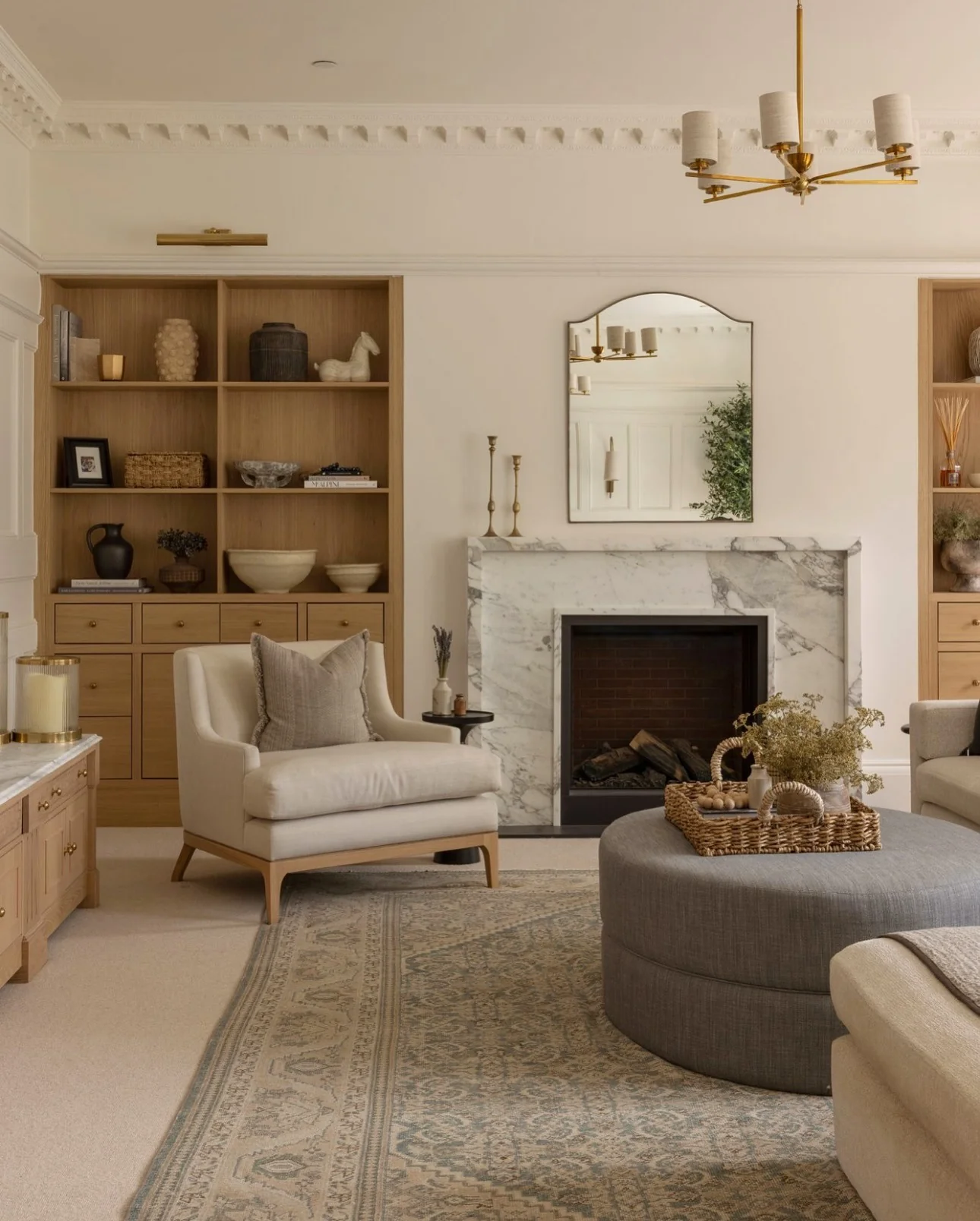 6. Transitional Lounge in Honey Oak + Warm Ivory (Luxury Living Room Ideas)