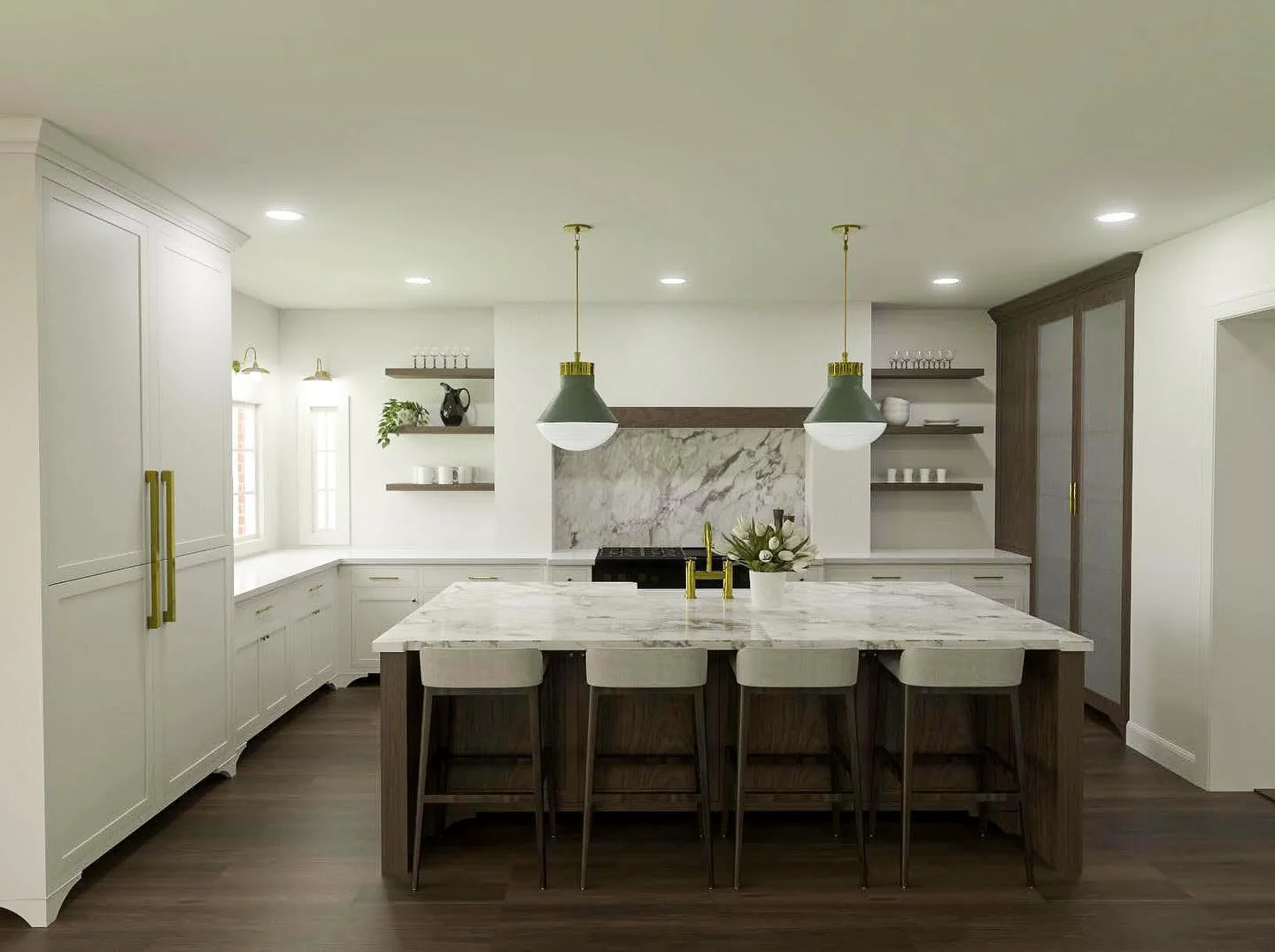 8. All-White Kitchen + Brass Accents + Warm Wood Base (Alabaster + Brass Palette) (Earthy Kitchen Ideas)