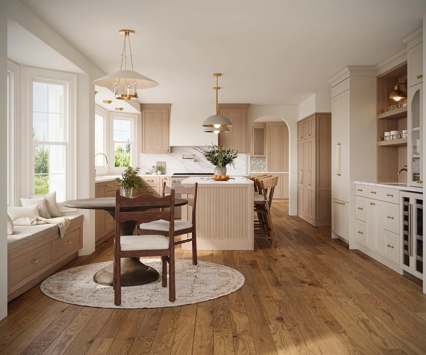 5. Soft Modern Maple Kitchen with Curved Archways + Satin Brass Accents (Maple Cabinet Kitchen Ideas)