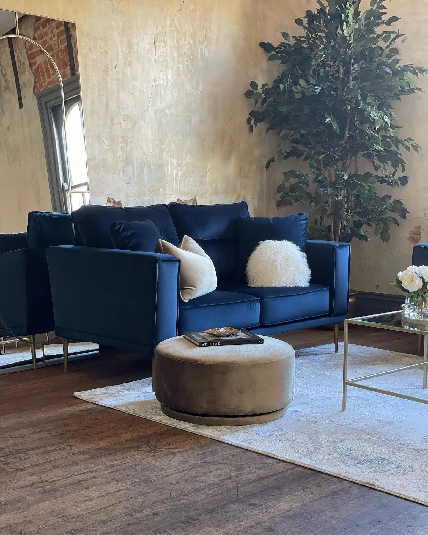 7. Deep Navy Walls with Royal Blue + Emerald + Gold Accents (Royal Blue Sofa Living Room Ideas)